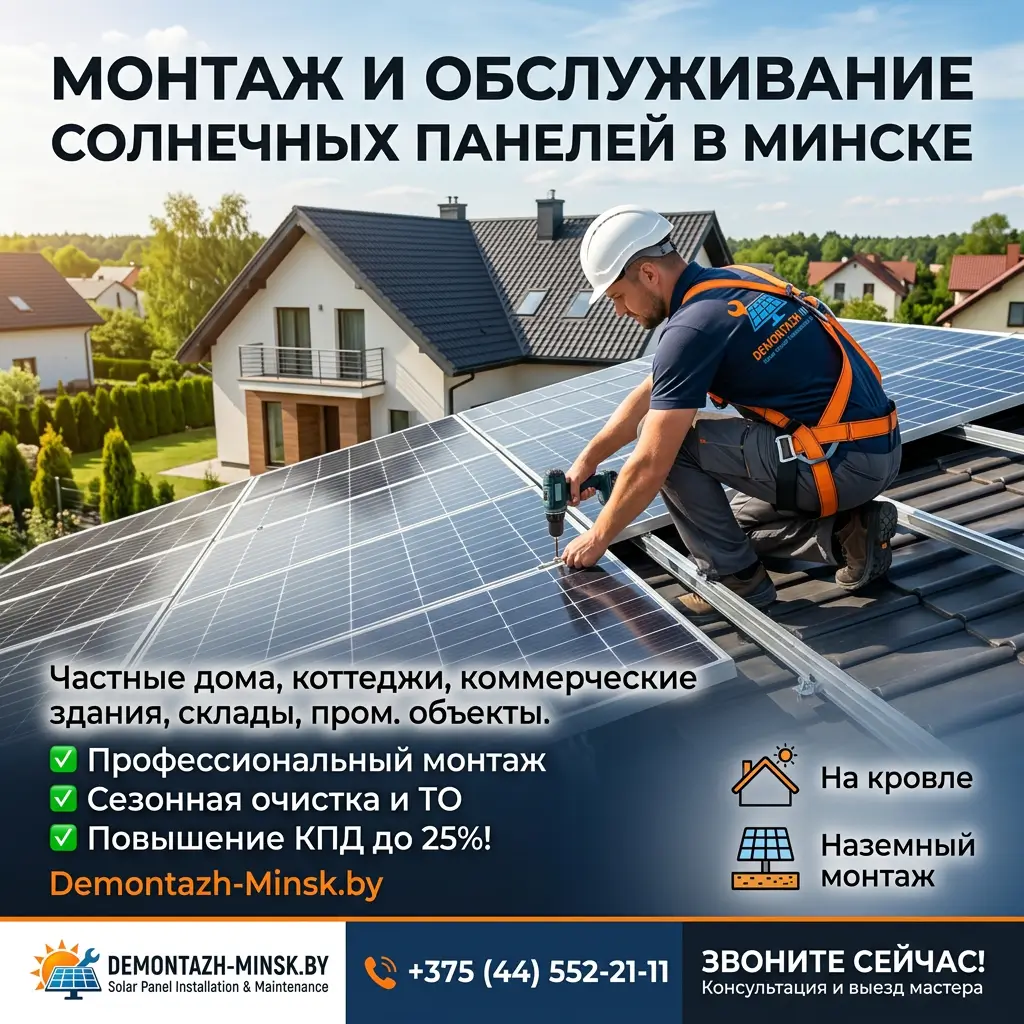 Монтаж и обслуживание солнечных панелей в Минске