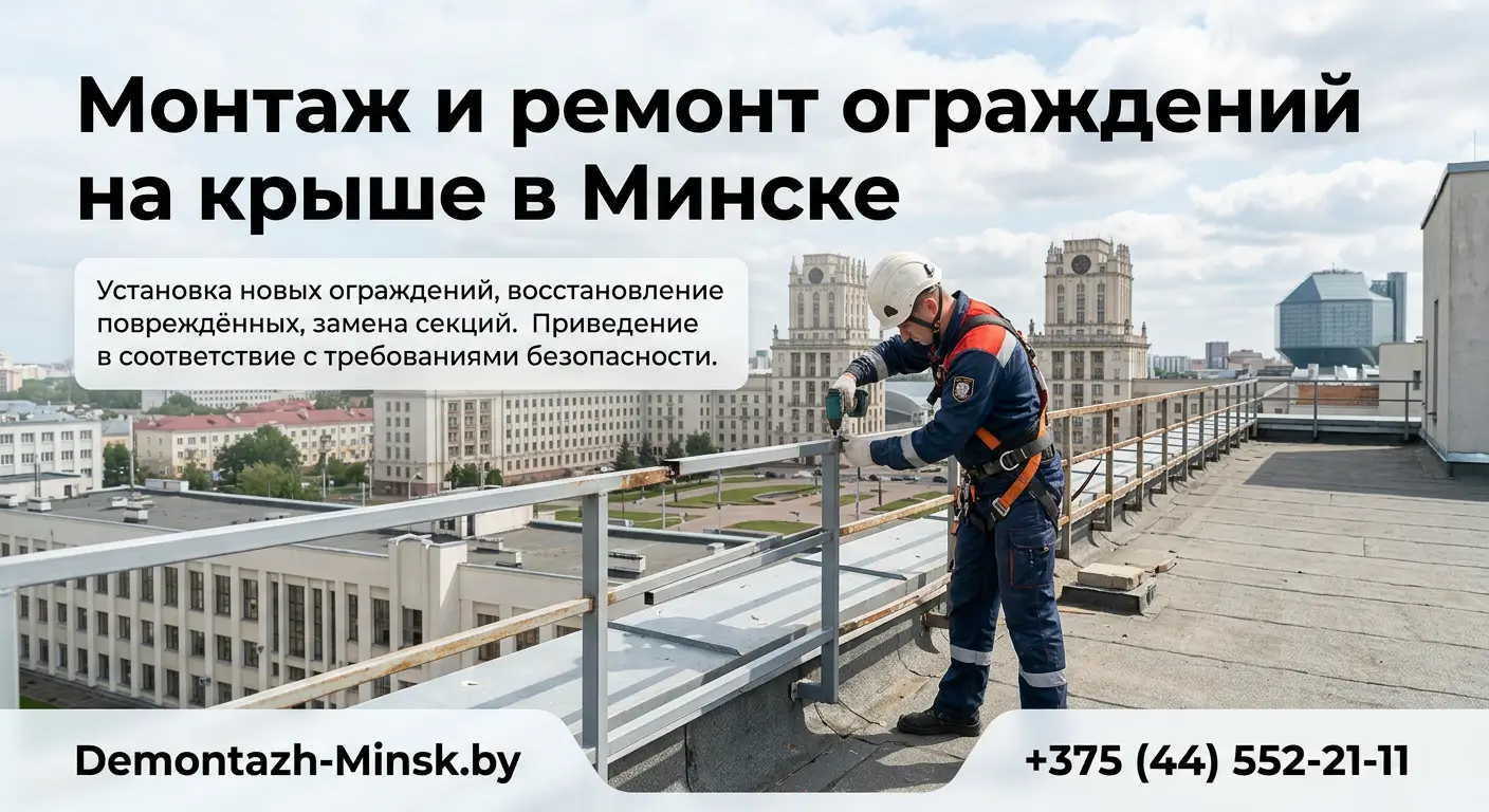 Монтаж и ремонт ограждений на крыше в Минске
