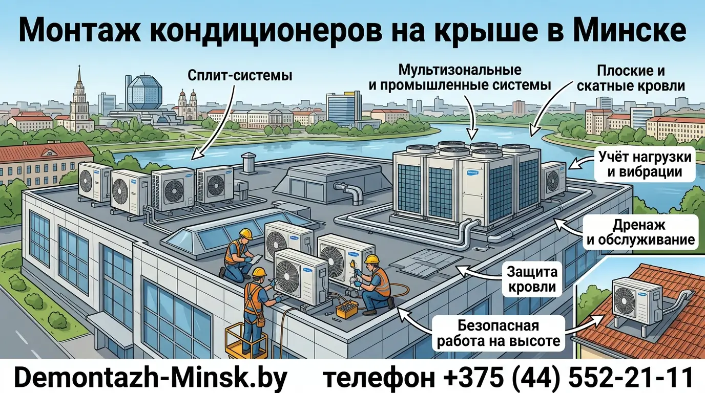 Монтаж кондиционеров на крыше в Минске