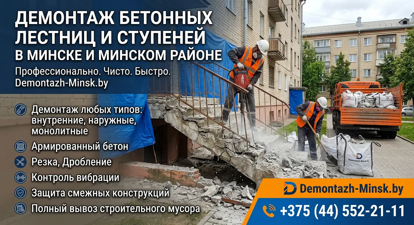 Демонтаж бетонных лестниц и ступеней в Минске и Минском районе