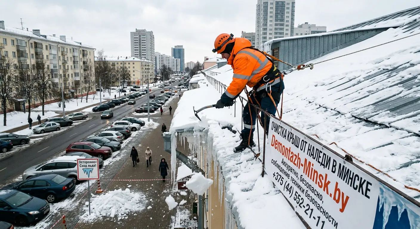 Очистка крыш от наледи в Минске