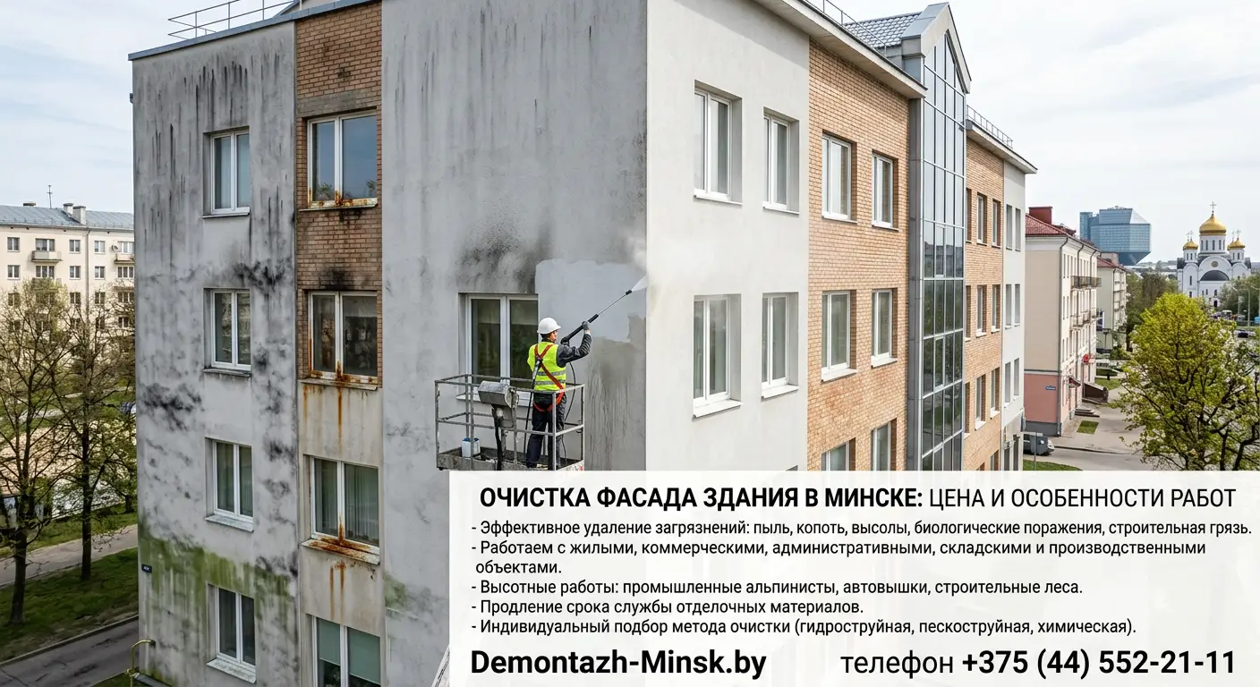 Очистка фасада здания в Минске: цена и особенности работ