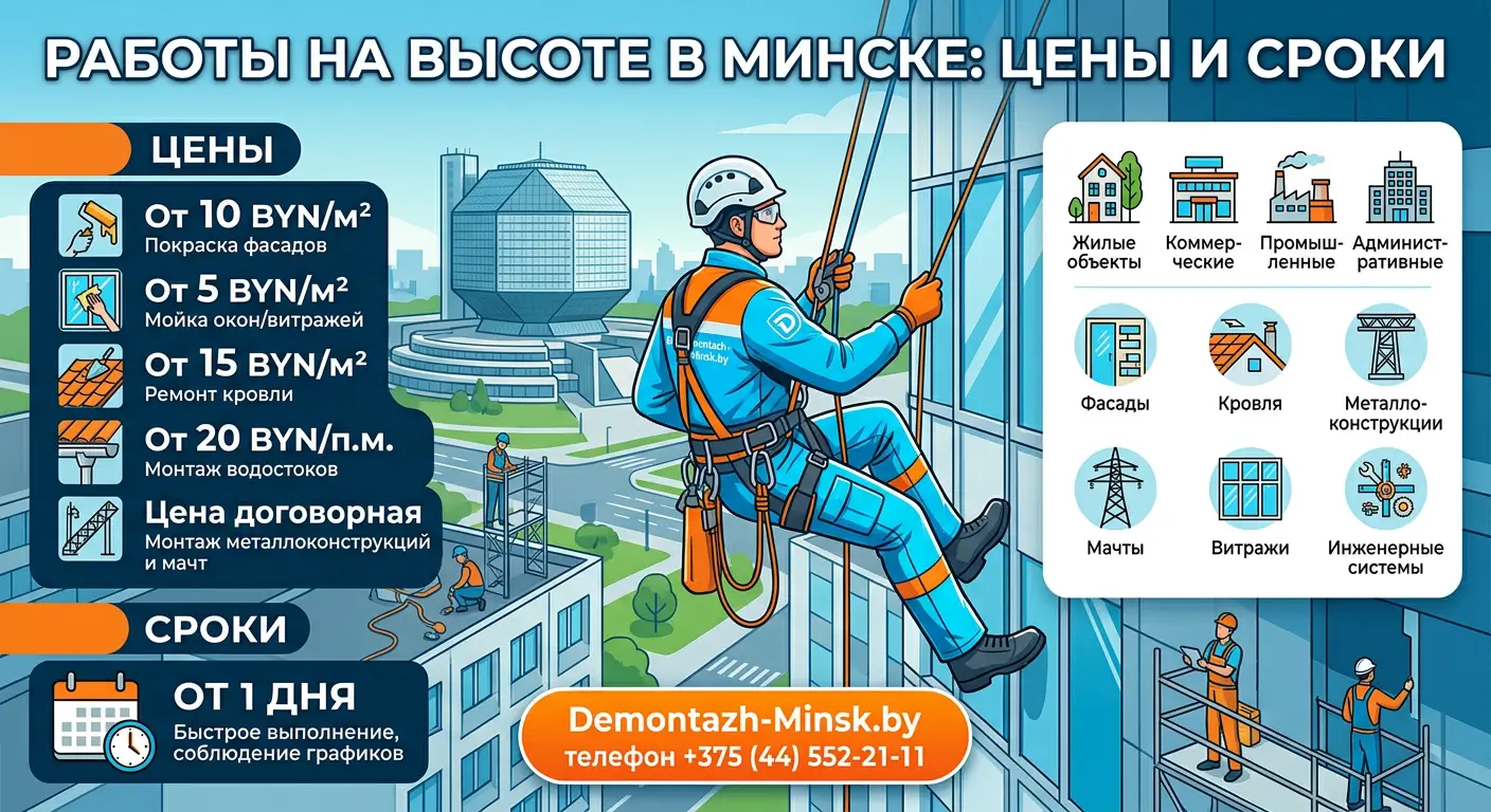 Работы на высоте в Минске: цены и сроки