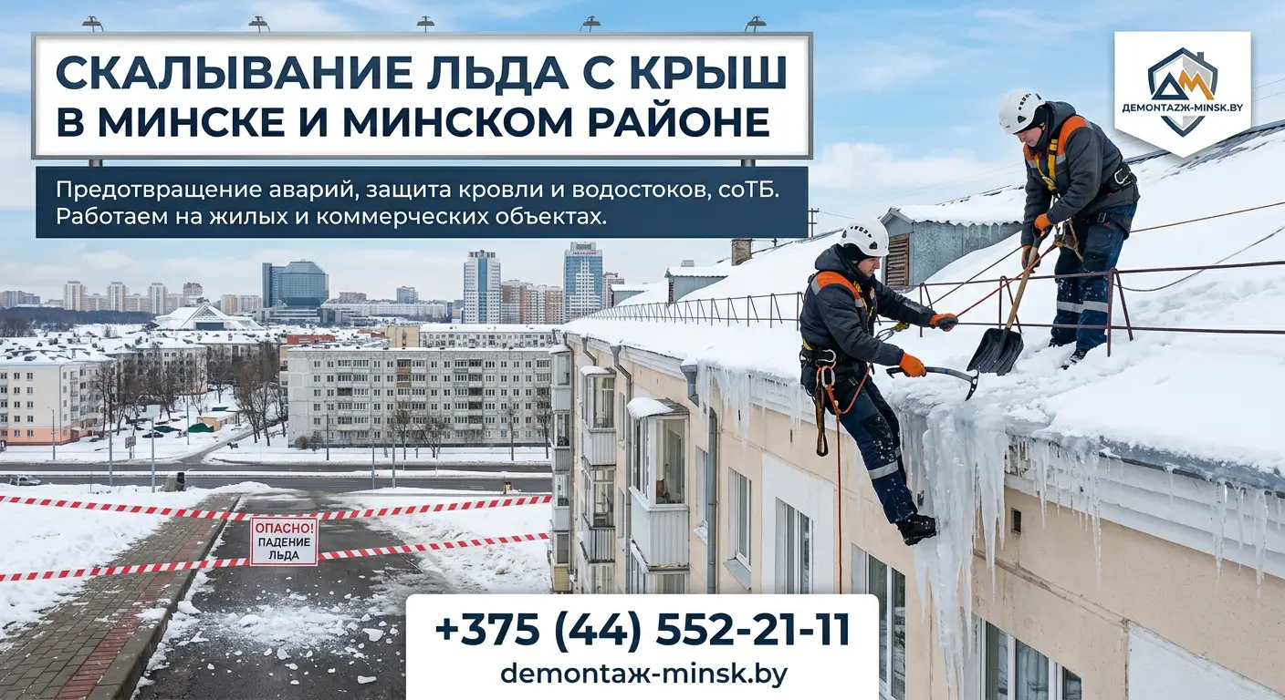 Скалывание льда с крыш в Минске и Минском районе
