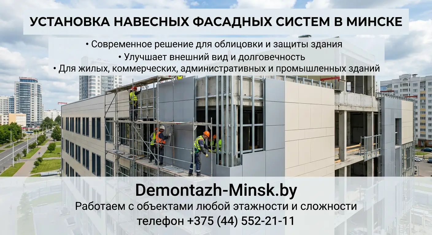 Установка навесных фасадных систем в Минске