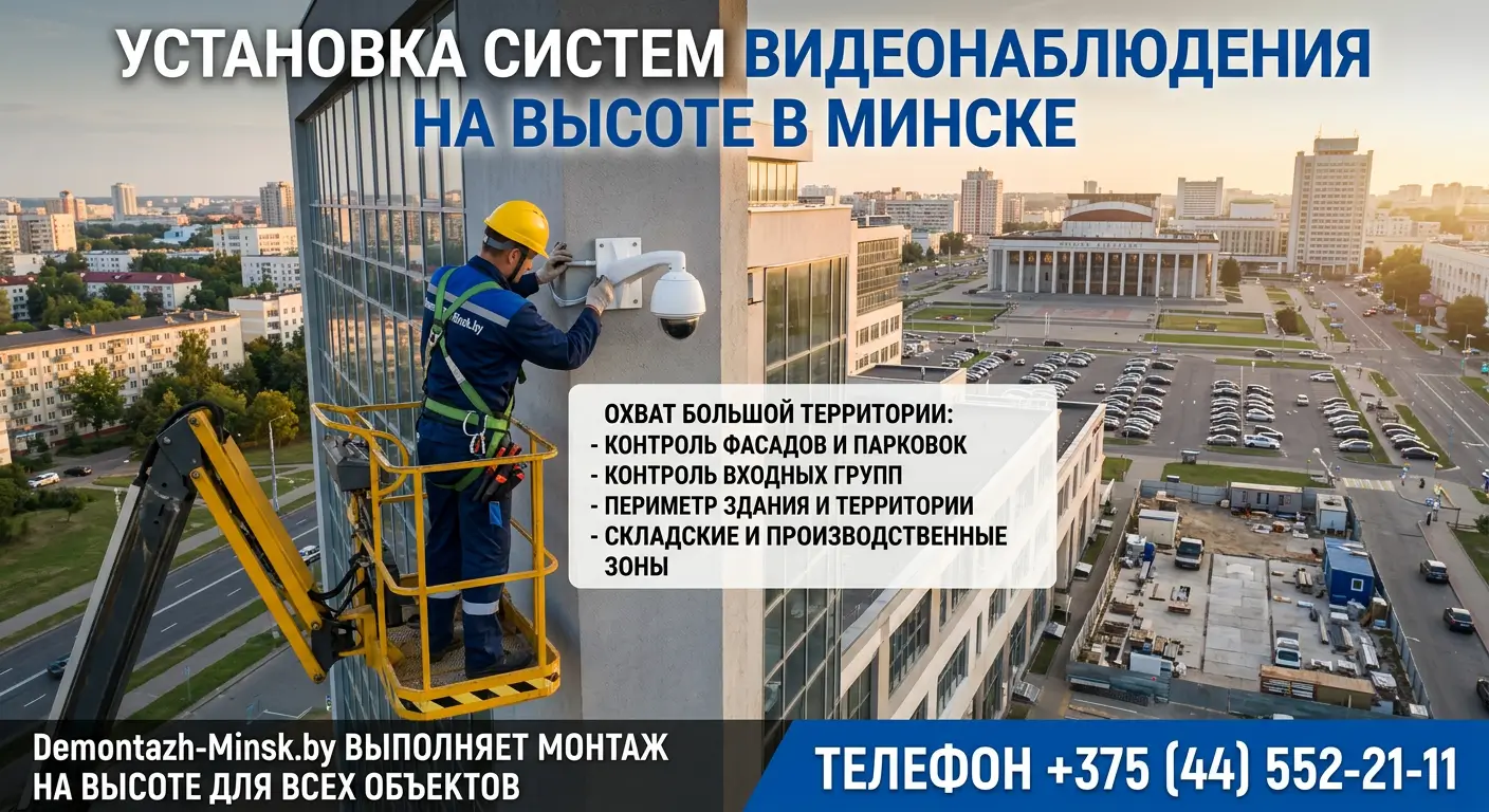 Установка систем видеонаблюдения на высоте в Минске