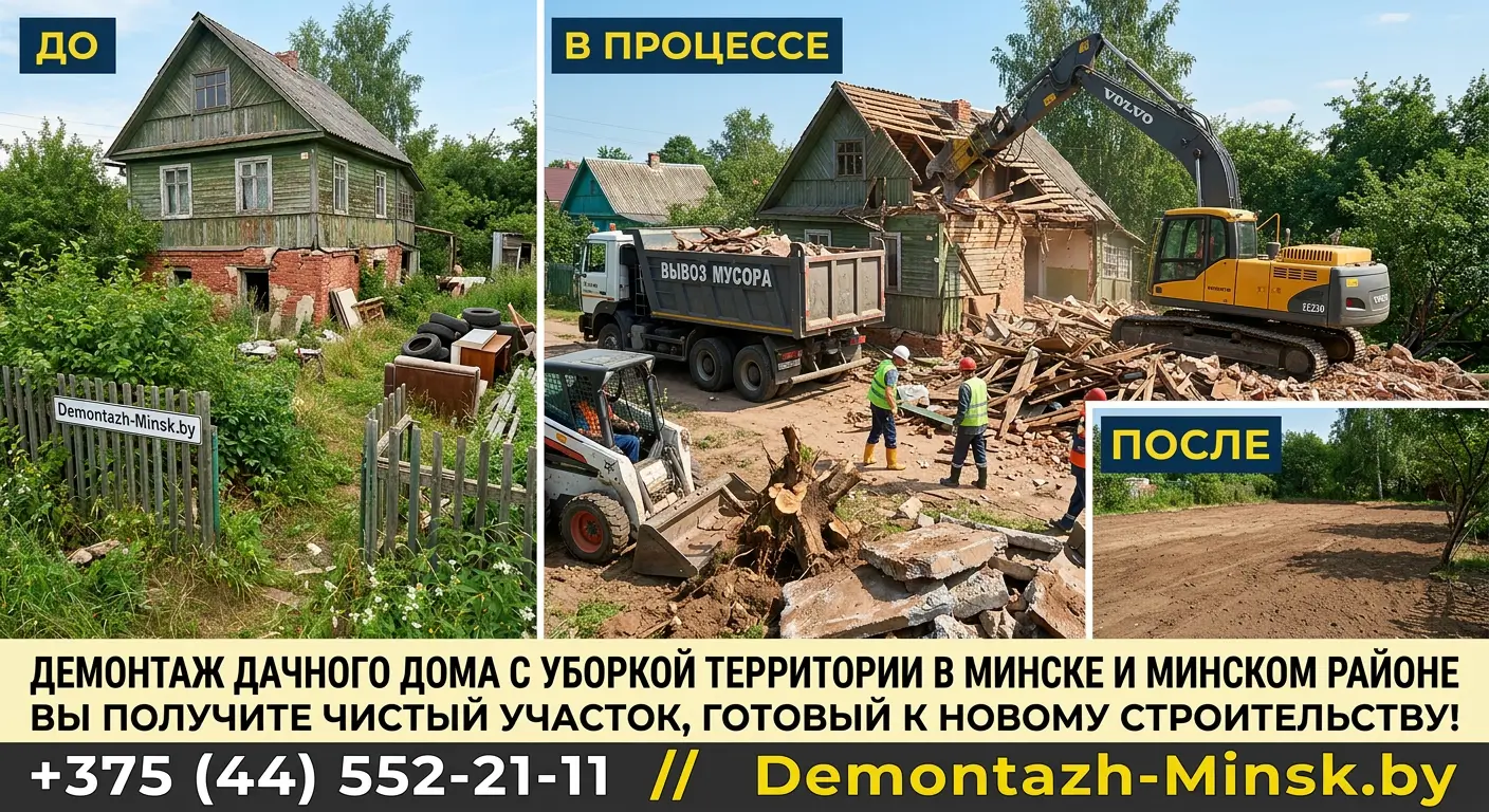 Демонтаж дачного дома с уборкой территории в Минске и Минском районе