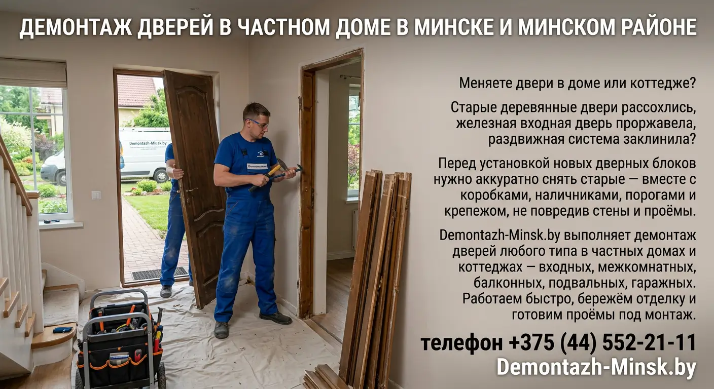 Демонтаж дверей в частном доме в Минске и Минском районе