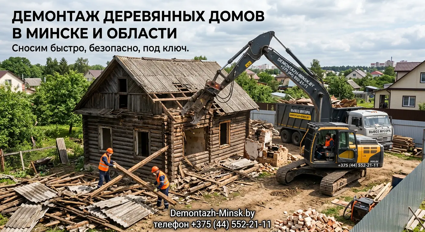 Демонтаж деревянного дома в Минске и Минском районе