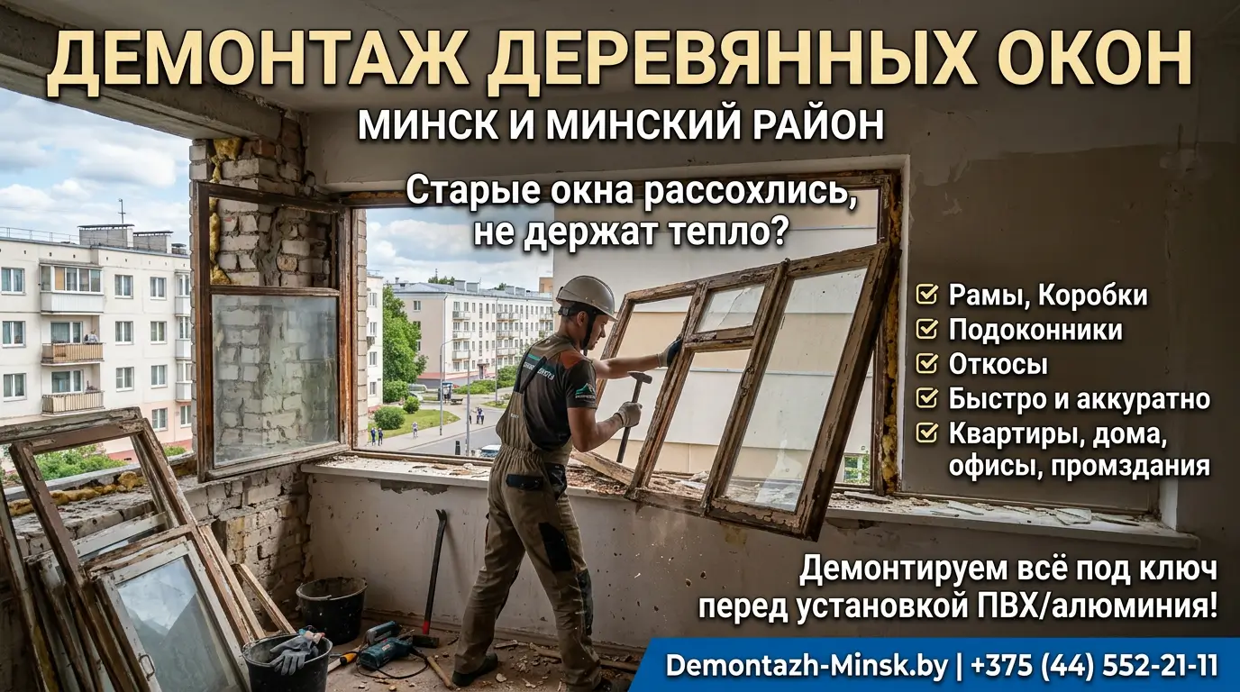 Демонтаж деревянных окон в здании в Минске и Минском районе
