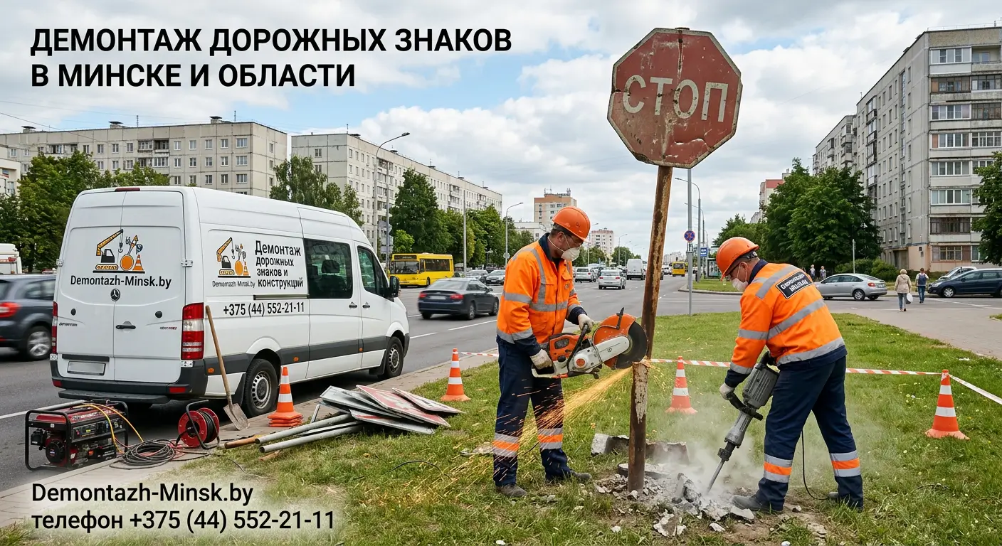 Демонтаж дорожных знаков в Минске и Минском районе