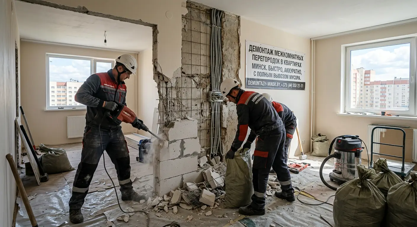 Демонтаж межкомнатных перегородок в квартире в Минске