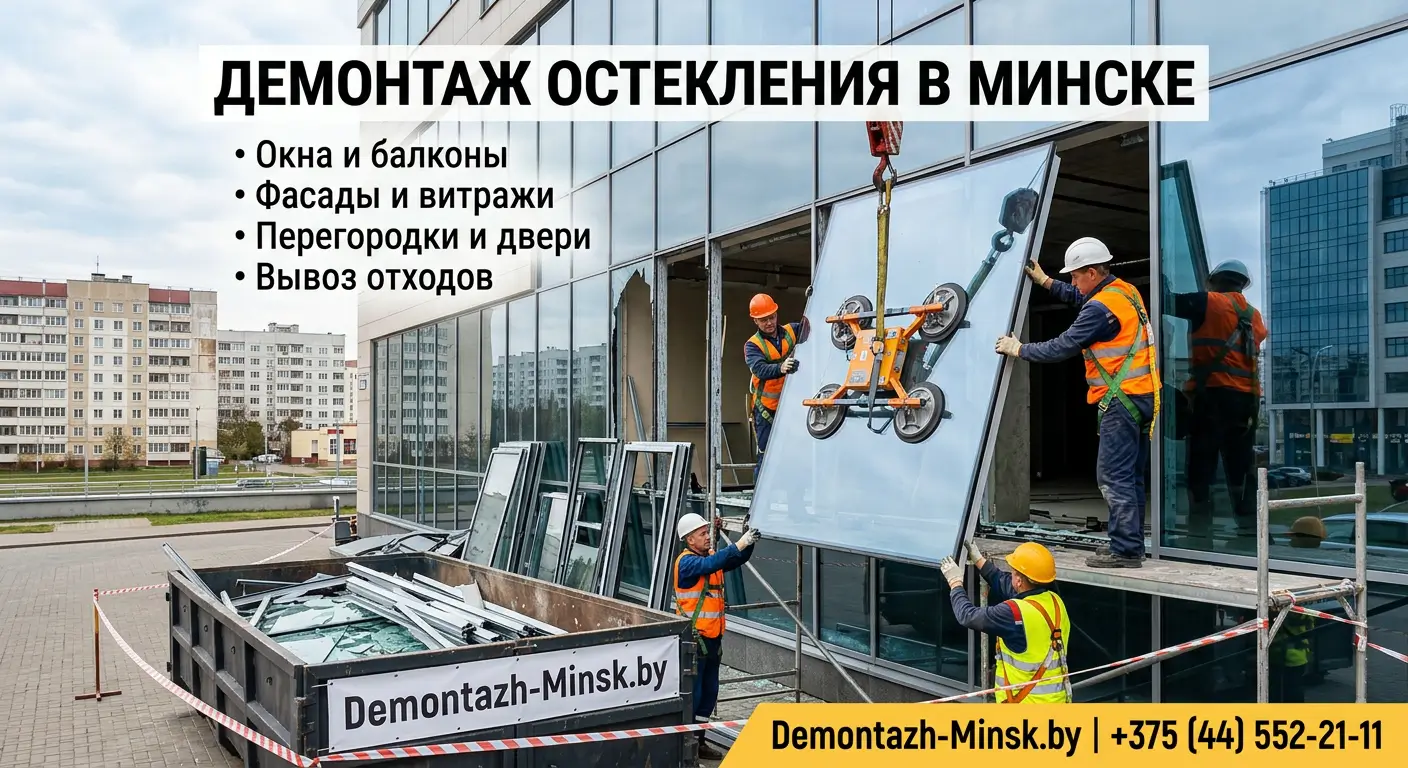 Демонтаж остекления в Минске