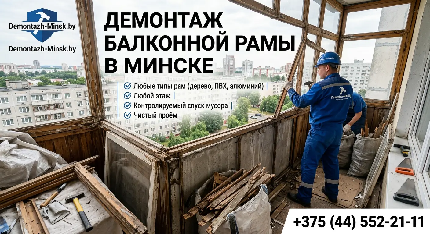 Демонтаж балконной рамы в Минске