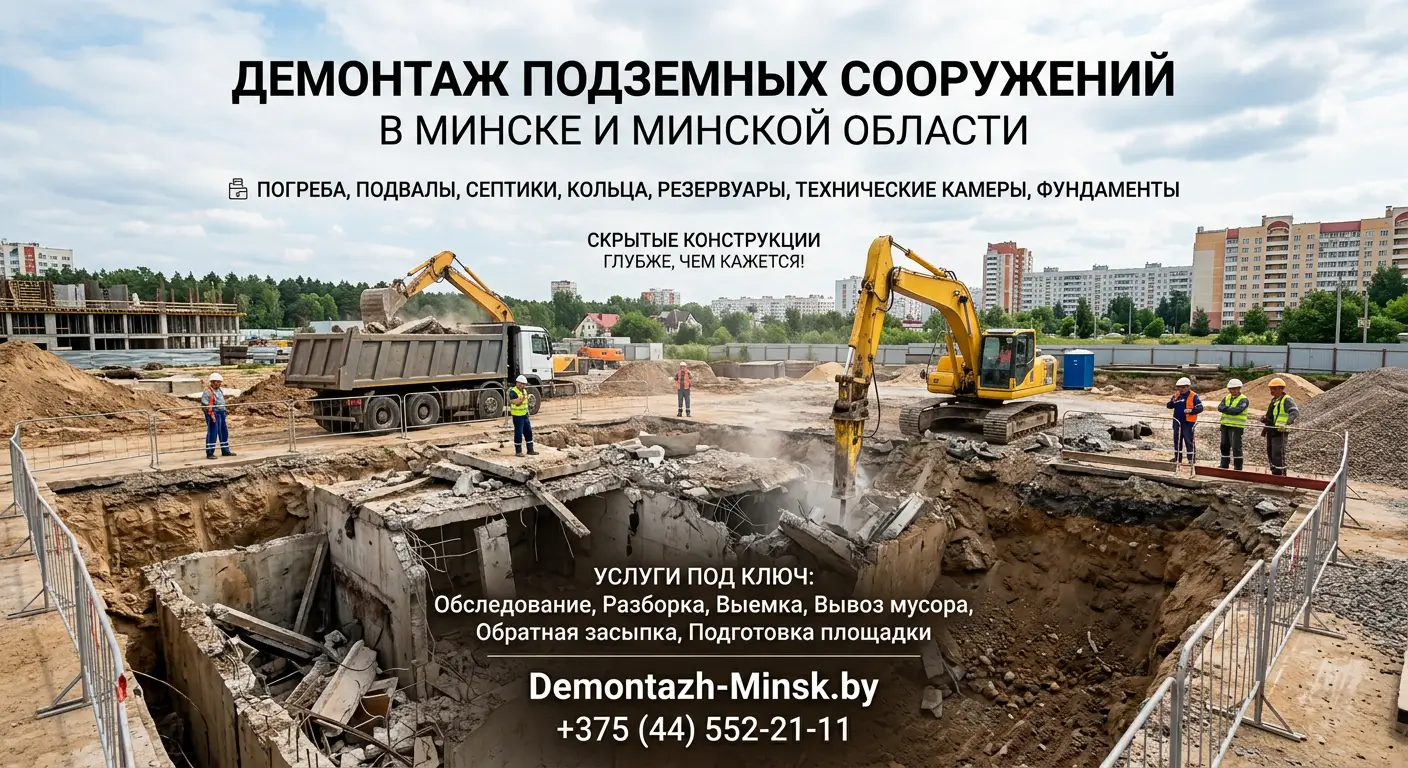 Демонтаж подземных сооружений в Минске и Минской области