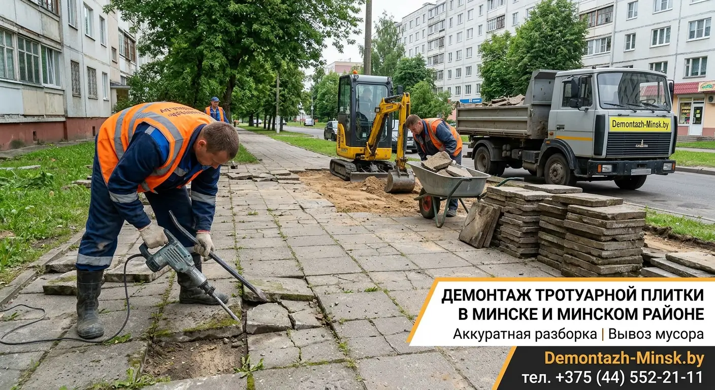 Демонтаж тротуарной плитки в Минске и Минском районе